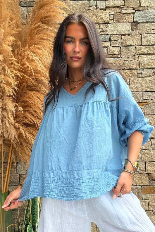 Prairie Pintuck Cotton Smock Denim